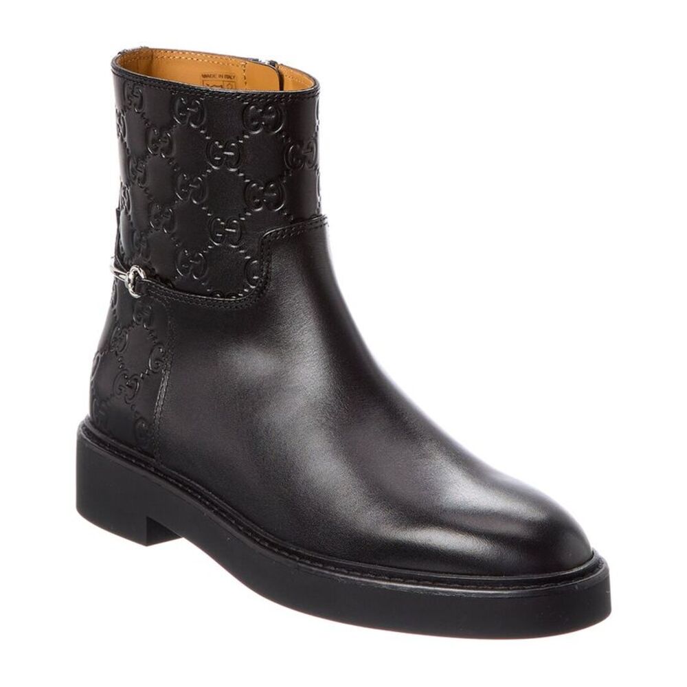 Gucci Slim Horsebit Leather Boot, Black